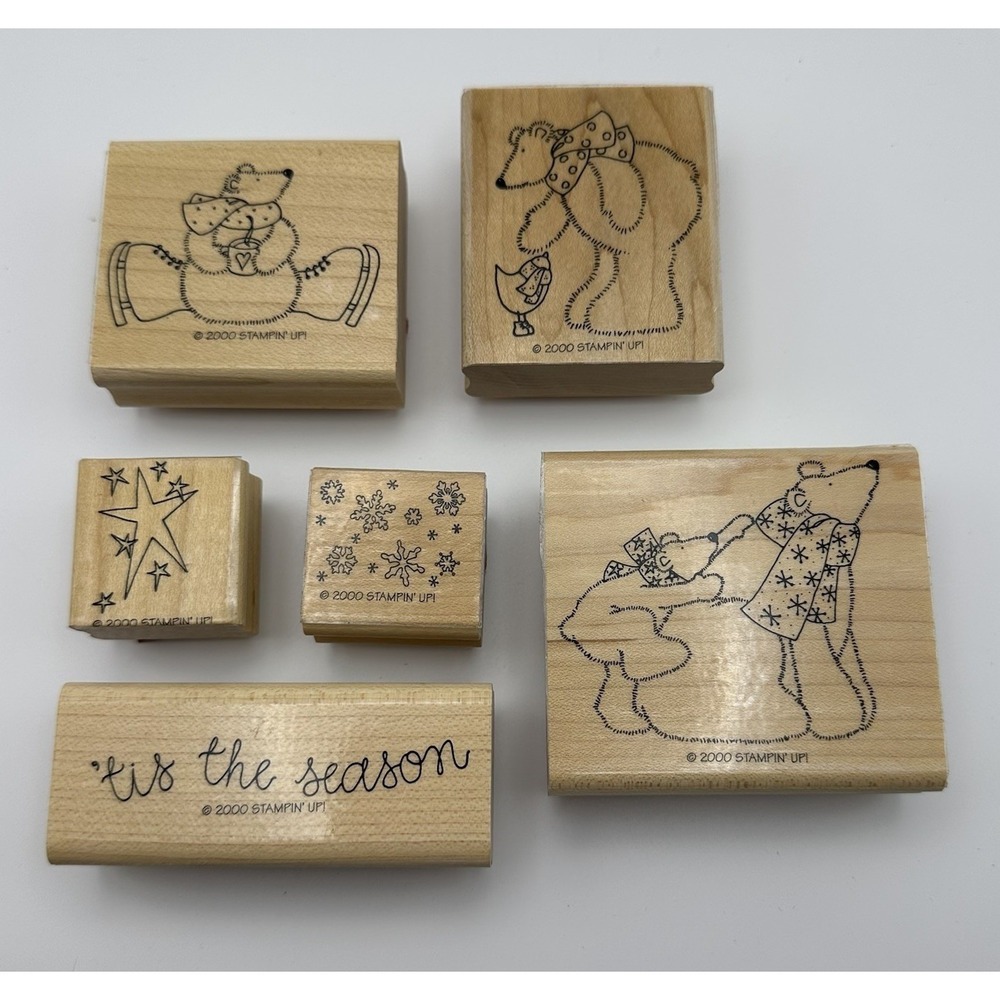 Stampin' Up! Polar Bears Christmas Wood Mount Rubber Stamp Lot Of 6 Vintage 2000